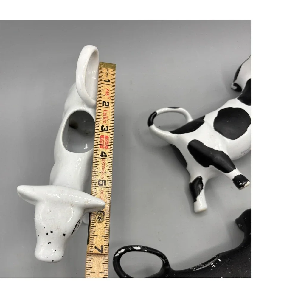 Ceramic Cow Creamer Set of 3 Black White Spotted Farmhouse Kitchen Decor